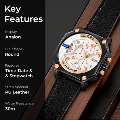 Skmei Quartz Analog Dial Leather Strap Watch for Men - 9343