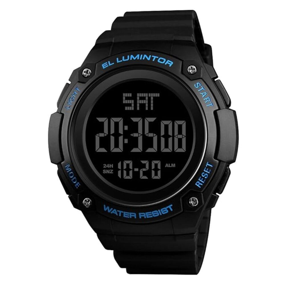Digital Sports Wrist Watch with Large Display and Resin Strap For Men
