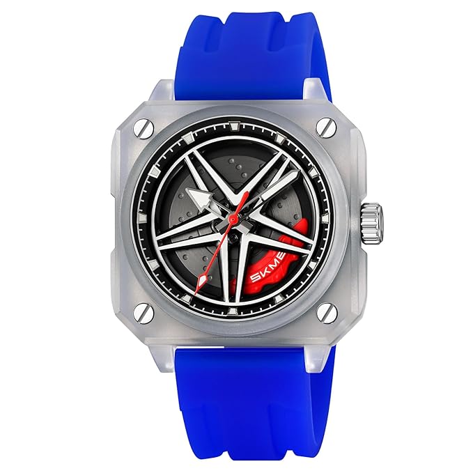 Silicone Men’s Analog Quartz Sports Watch Waterproof & Trendy Wheels Rolling Design