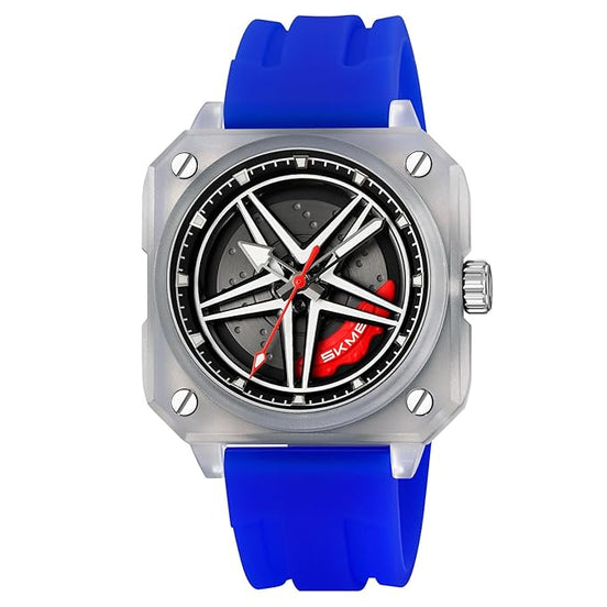 Rolling Watch for Men with Blue Silicone Strap and Round Dial for Casual & Formal Wear