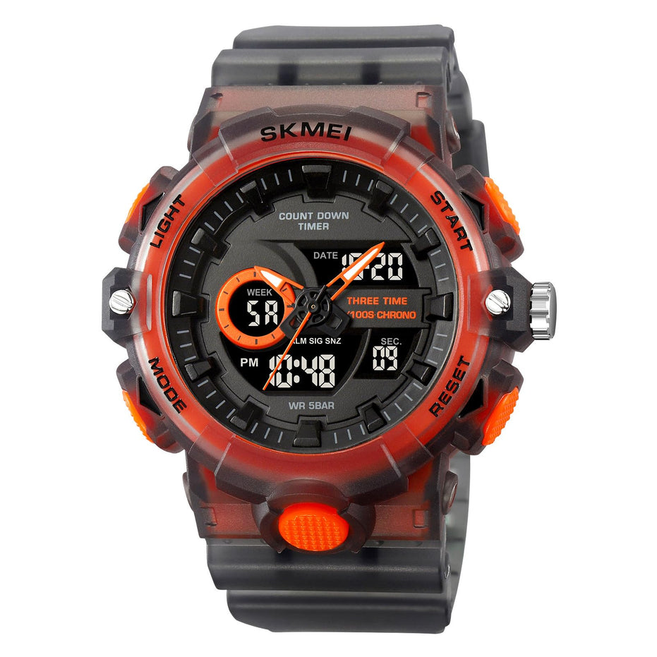 Analog-Digital Watch for Men with Gray Transparent Silicone Strap and Round Dial for Casual & Formal Wear