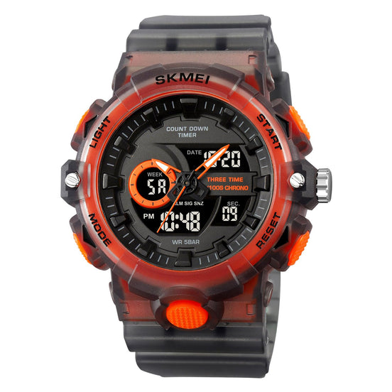 Analog-Digital Watch for Men with Gray Transparent Silicone Strap and Round Dial for Casual & Formal Wear