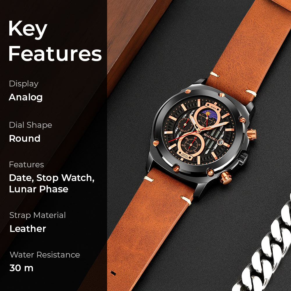 Skmei Quartz Analog Dial Leather Strap Watch for Men - 9351