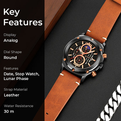 Skmei Quartz Analog Dial Leather Strap Watch for Men - 9351