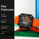 Rolling Watch for Men with Orange Silicone Strap and Round Dial for Casual & Formal Wear