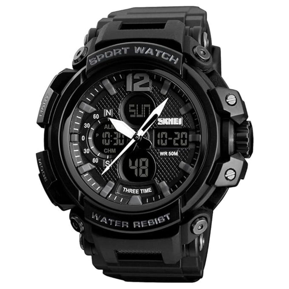Rugged Dual Display Sports Wrist Watch with Resin Strap For Men