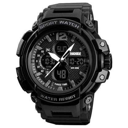 Rugged Dual Display Sports Wrist Watch with Resin Strap For Men