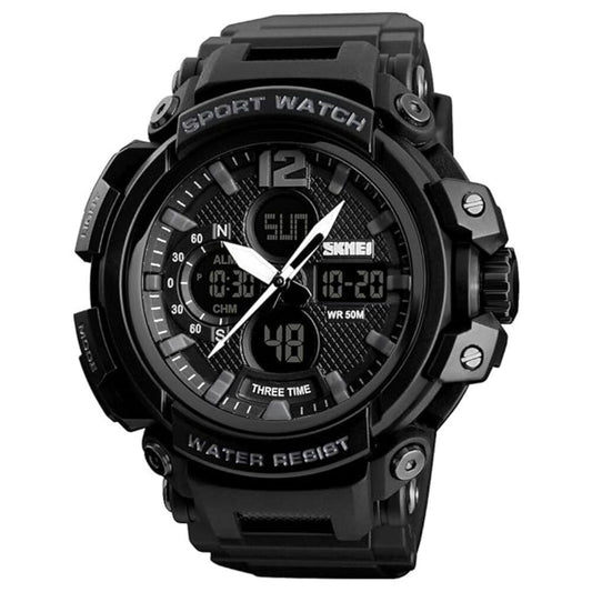 Rugged Dual Display Sports Wrist Watch with Resin Strap For Men