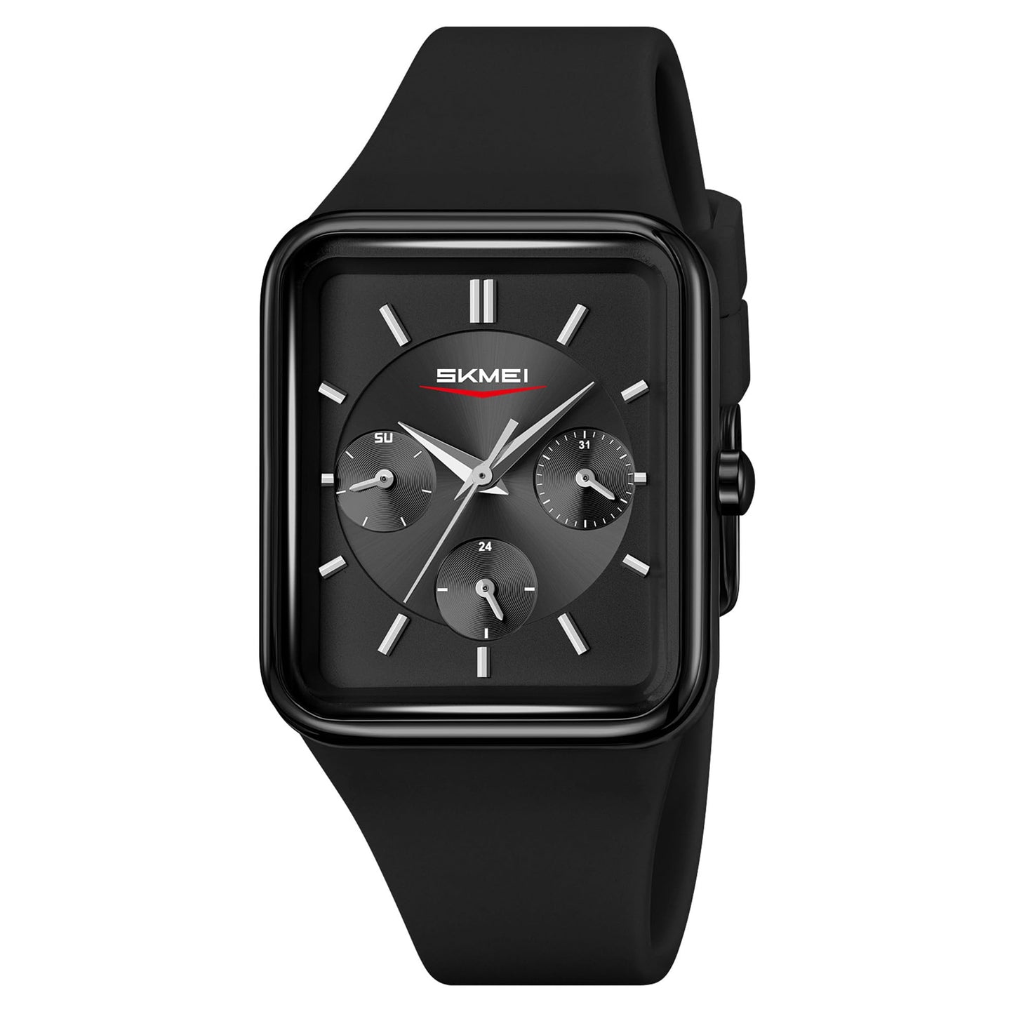 Minimalist Rectangular Analog Wrist Watch with Silicone Strap for Women