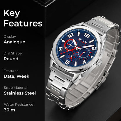 Skmei Quartz Analog Dial Stainless Steel Strap Watch for Men - 9350