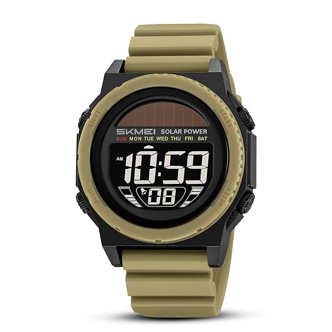Solar Powered Digital Sports Watch with Silicone Strap for men
