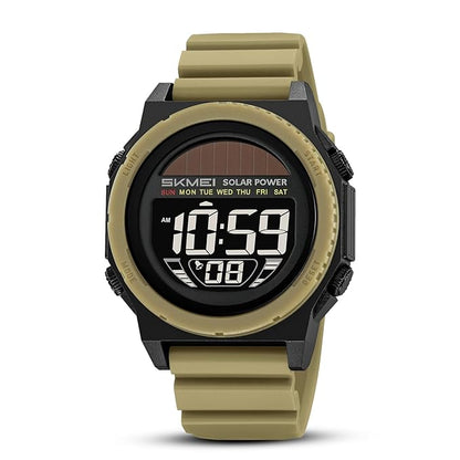 Solar Powered Digital Sports Watch with Silicone Strap for men