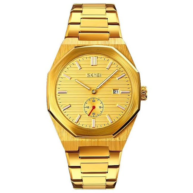 Analog Watch for Men with Gold Stainless Steel Strap and Round Dial for Casual & Formal Wear