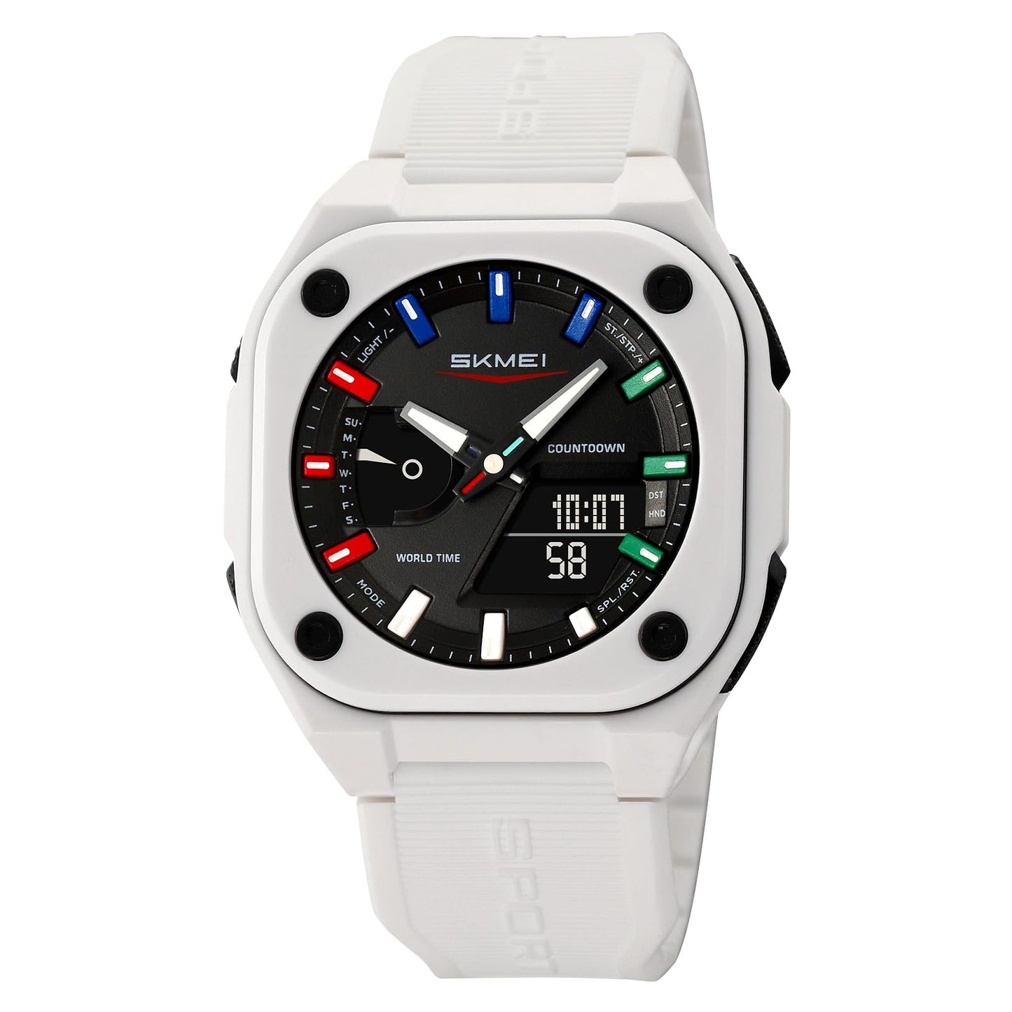 Rugged Analog Digital Sports Watch with Patterned Strap for men