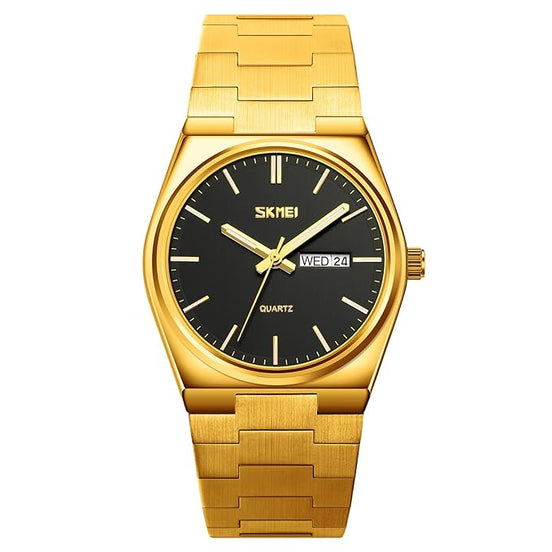 Analog Watch for Men with Gold Stainless Steel Strap and Round Dial for Casual & Formal Wear