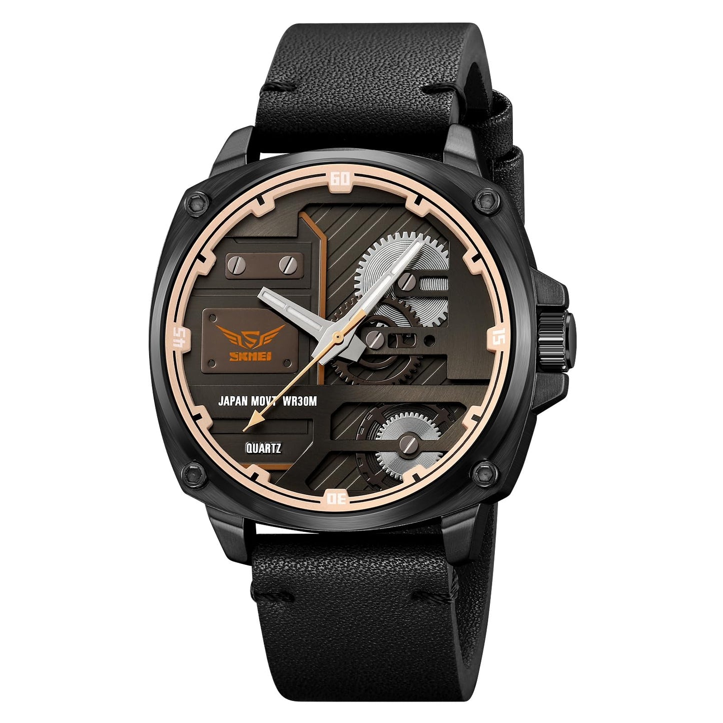 Premium Skeleton Dial Analog Wrist Watch with Leather Strap for men