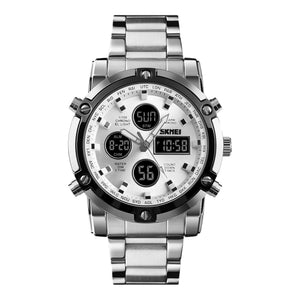 Luxury Analog Digital Stainless Steel Watch for Men with Dual Time Display and Premium Business Style