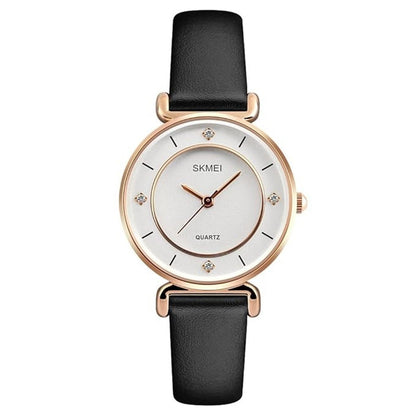 Elegant Analog Wrist Watch with Crystal Accents and Leather Strap For Women