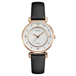 Elegant Analog Wrist Watch with Crystal Accents and Leather Strap For Women