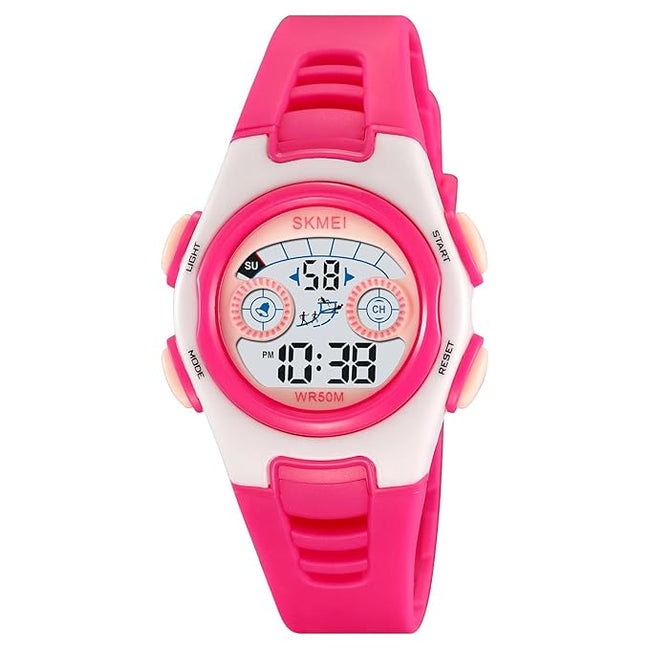 Digital Watch for Kids with Rose Red Polyurethane Strap and Round Dial for Casual & Formal Wear