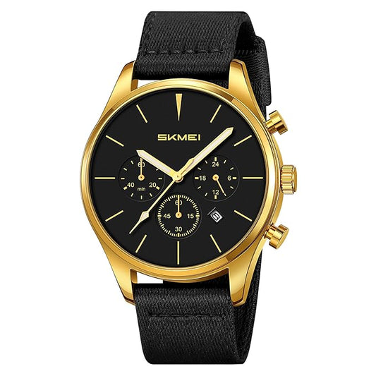 Classic Chronograph Style Analog Watch with Fabric Strap