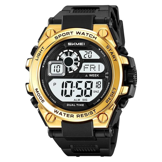 Rugged Digital Sports Watch with Dual Time Display for men