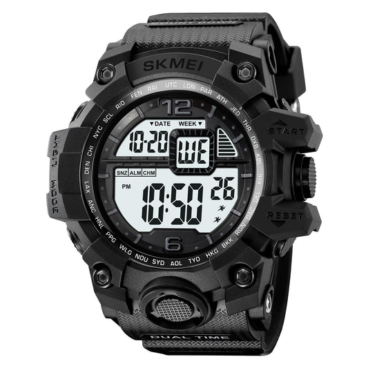 Rugged Digital Sports Watch for Men with Dual Time Display and Outdoor Adventure Style