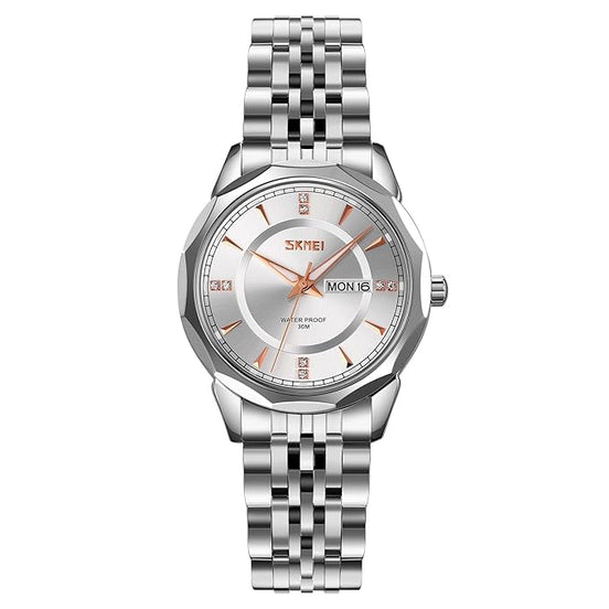 Analog Watch for Women with Silver Stainless Steel Strap and Round Dial for Casual & Formal Wear