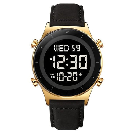 Digital Watch for Men with Black Leather Strap and Round Dial for Casual & Formal Wear