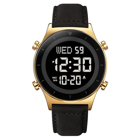 Digital Watch for Men with Black Leather Strap and Round Dial for Casual & Formal Wear