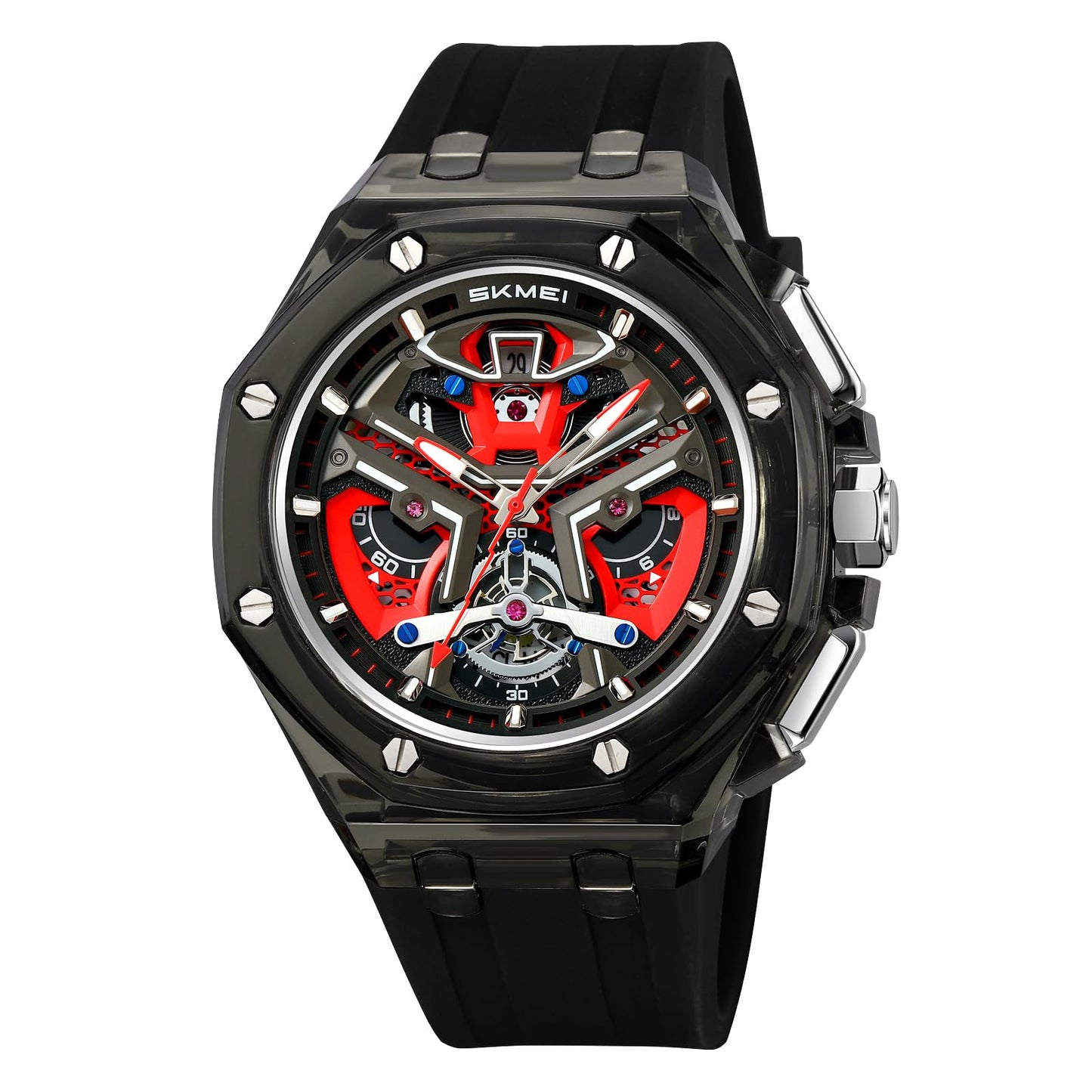Dynamic Skeleton Dial Sport Watch with Bold Silicone Band