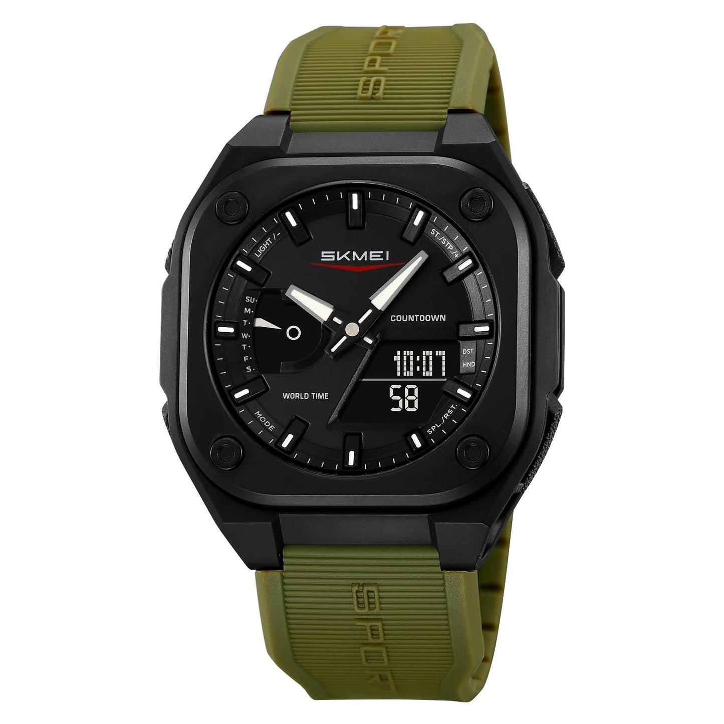 Rugged Analog Digital Sports Watch with Patterned Strap for men