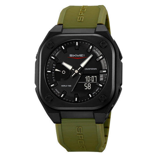 Rugged Analog Digital Sports Watch with Patterned Strap for men