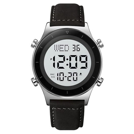 Digital Watch for Men with Black Leather Strap and Round Dial for Casual & Formal Wear