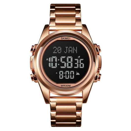 Digital Display White Dial Zinc Alloy Men's Stainless Steel Black Color Stylish Watch
