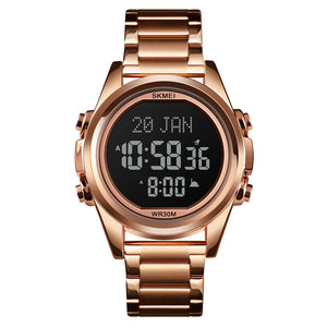 Digital Display White Dial Zinc Alloy Men's Stainless Steel Black Color Stylish Watch