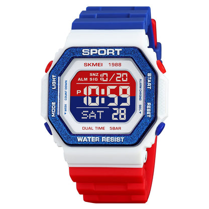 Stylish Digital Sports Watch for Men with Square Dial Dual Time Alarm Stopwatch Luminous Display and Durable Strap