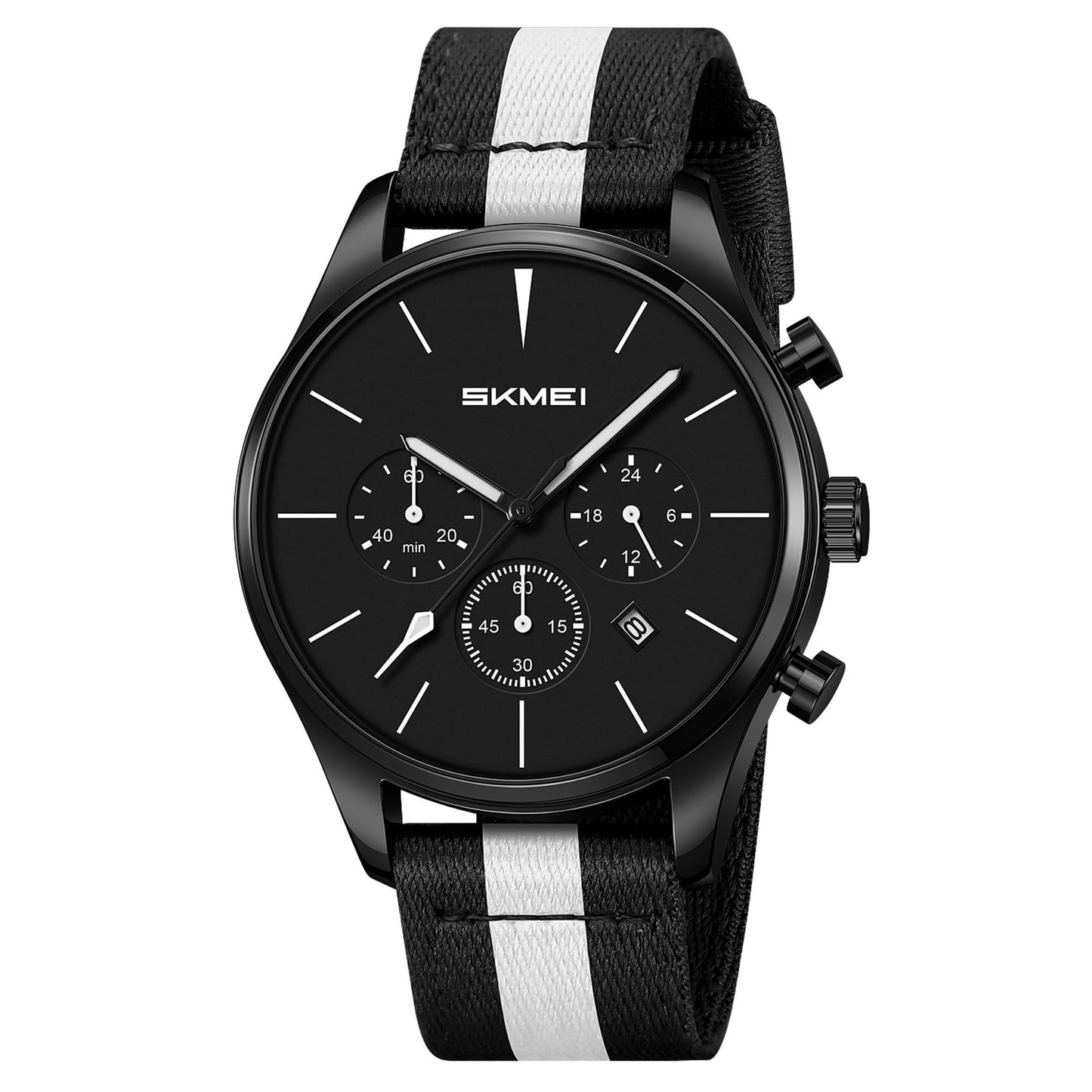 Classic Chronograph Style Analog Watch with Fabric Strap