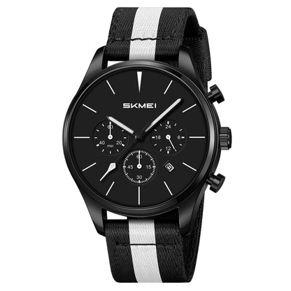 Classic Chronograph Style Analog Watch with Fabric Strap