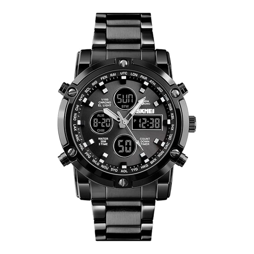 Luxury Analog Digital Stainless Steel Watch for Men with Dual Time Display and Premium Business Style