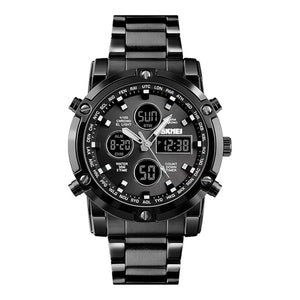 Luxury Analog Digital Stainless Steel Watch for Men with Dual Time Display and Premium Business Style