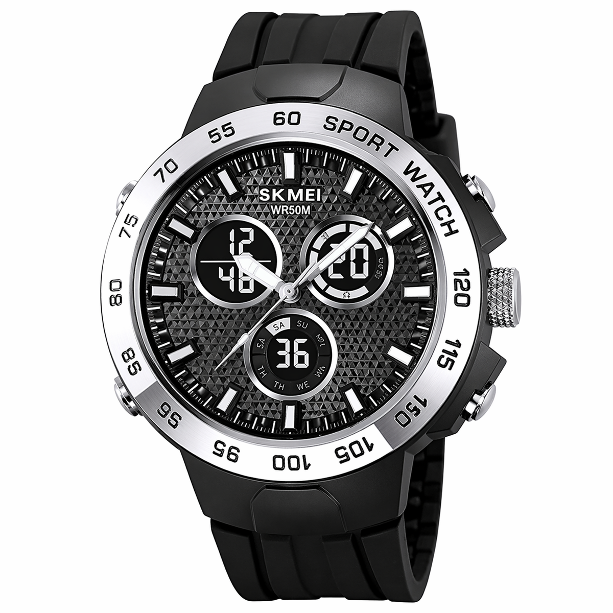 Analog-Digital Watch for Men with Black Silicone Strap and Round Dial for Casual & Formal Wear