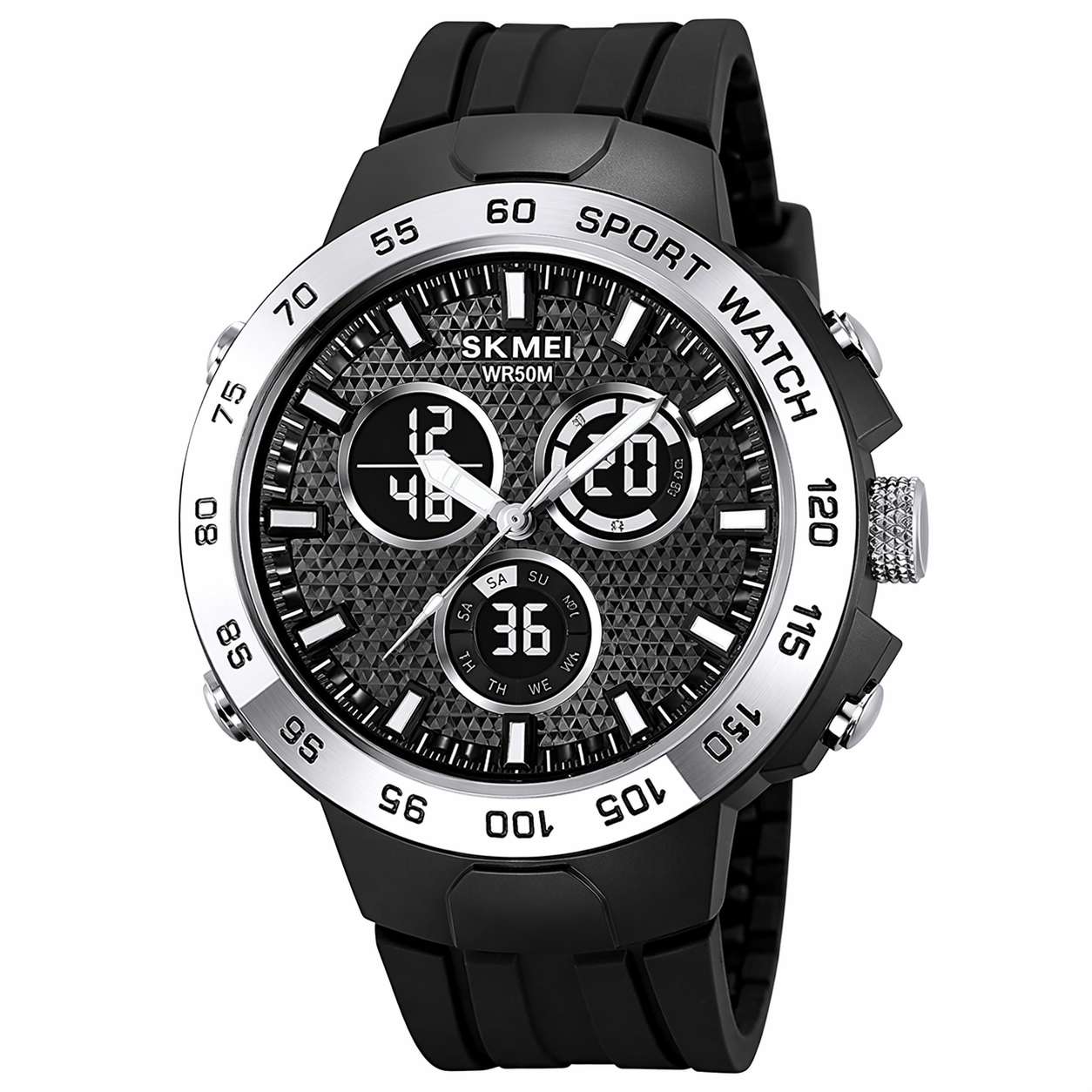 Analog-Digital Watch for Men with Black Silicone Strap and Round Dial for Casual & Formal Wear