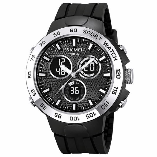 Men’s Black Sports Watch | Analog-Digital Display, Alarm, Stopwatch, Date Function, Water Resistant, Stylish Design