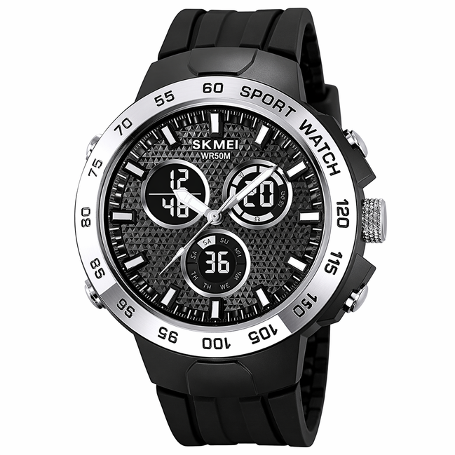 Analog-Digital Watch for Men with Black Silicone Strap and Round Dial for Casual & Formal Wear