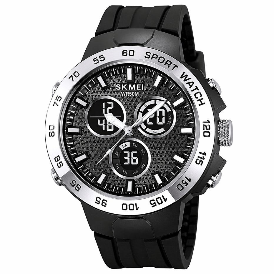 Analog-Digital Watch for Men with Black Silicone Strap and Round Dial for Casual & Formal Wear
