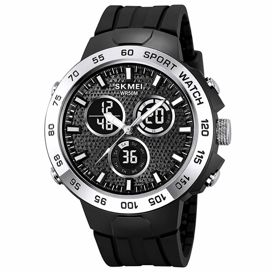 Analog-Digital Watch for Men with Black Silicone Strap and Round Dial for Casual & Formal Wear