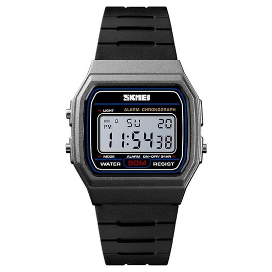 Classic Digital Sports Watch for Men and Women with Lightweight Resin Strap and Retro Square Dial