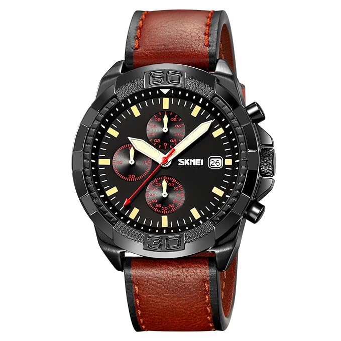 Men Quartz Watch Six Pointer Popular Leather Strap Waterproof Watch