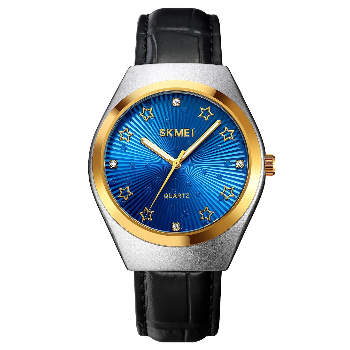 Luxury Celestial Quartz Wristwatch Embossed Leather Band with Crystal Star Dial